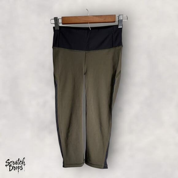 Lululemon Smooth Stride Crop Leggings Dark Olive Size 2 Yoga Running Pants - Picture 1 of 7